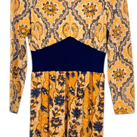 Vintage Goldworm Wool LS Print Maxi Dress Orange / Blue Size 6 Pre-Loved - Picture 3 of 6